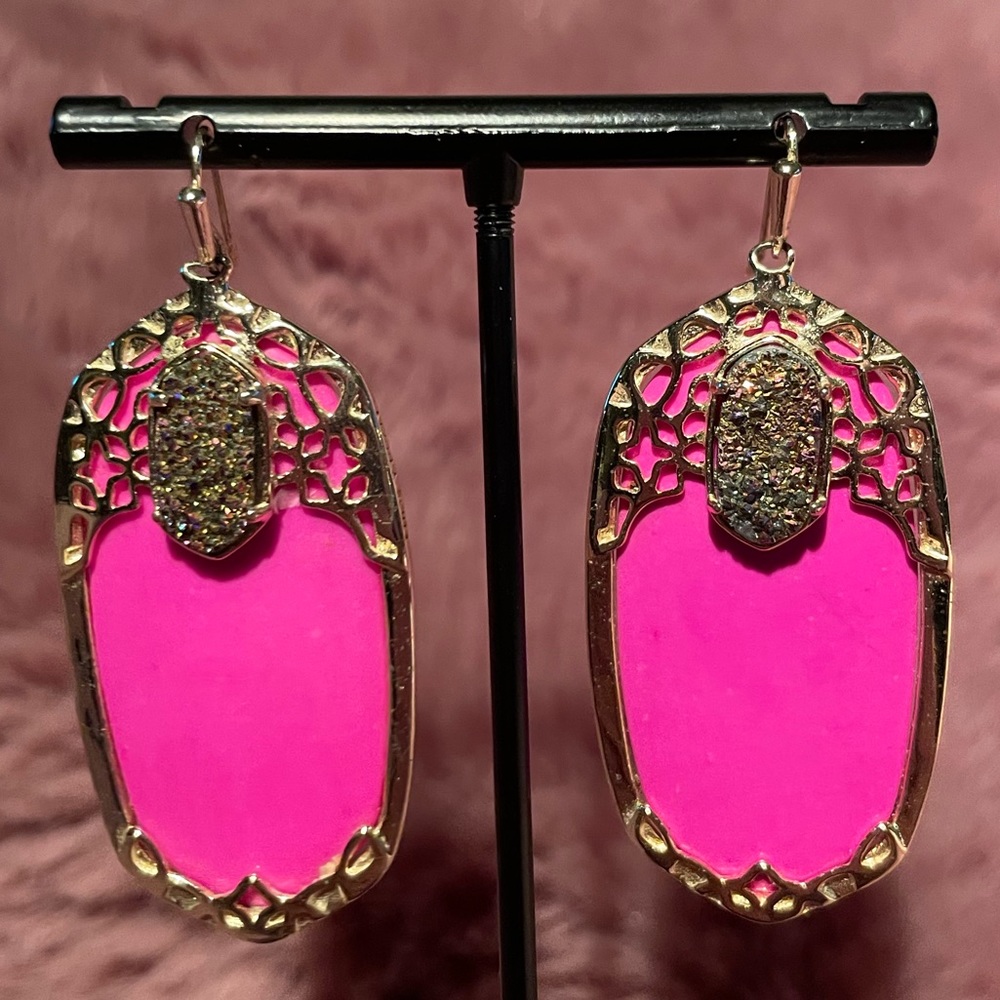 Kendra Scott Glam Rocks Deva Earrings in Hot Pink and Iridescent Drusy - Picture 5 of 8